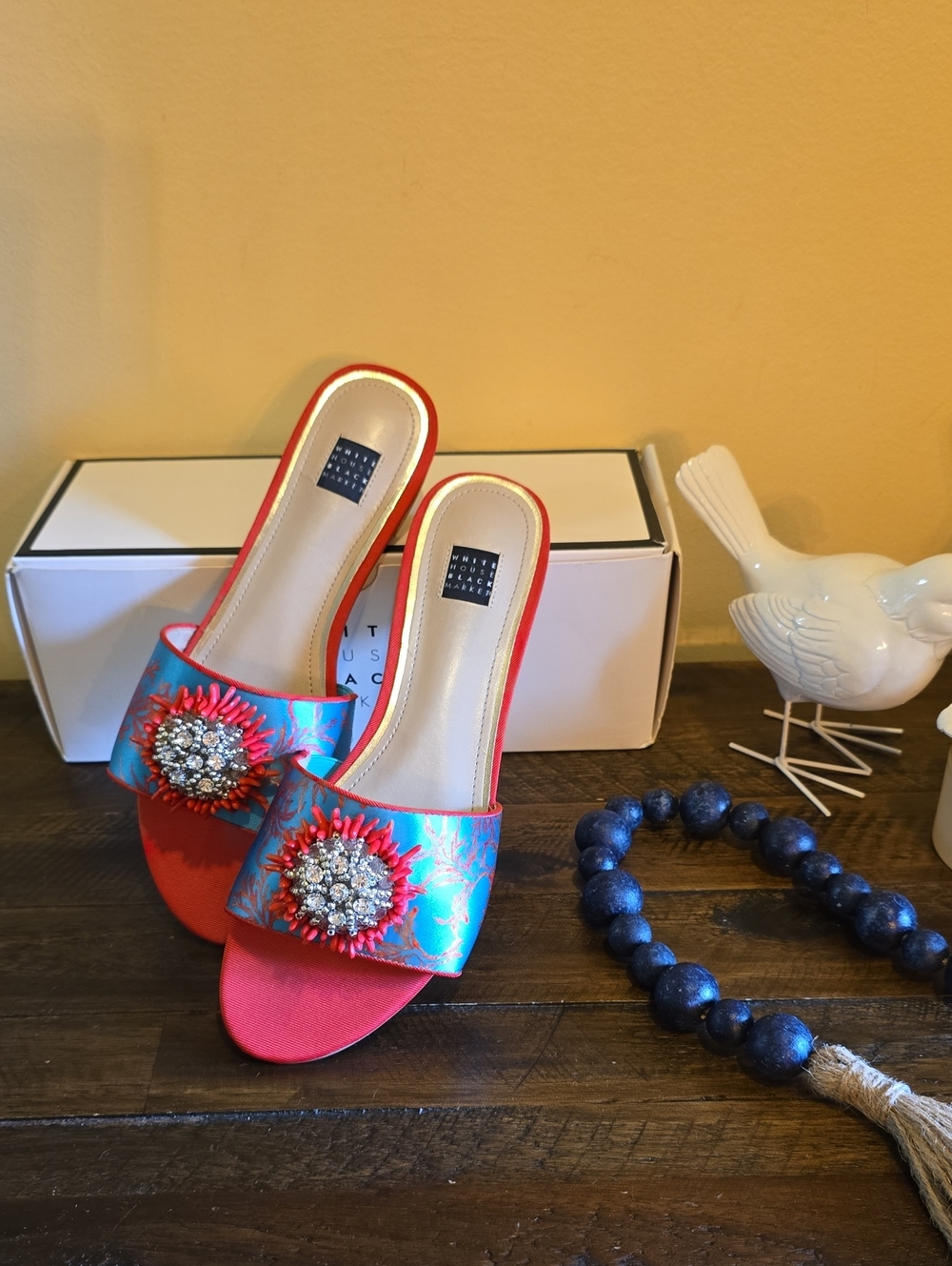 White House Black Market Pink and Turquoise Slip-On Sandals